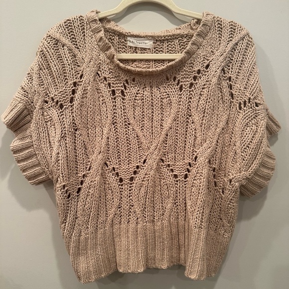 By Together Chunky Cream Crew Neck Cropped Sweater Boho Sz Large - Picture 1 of 7